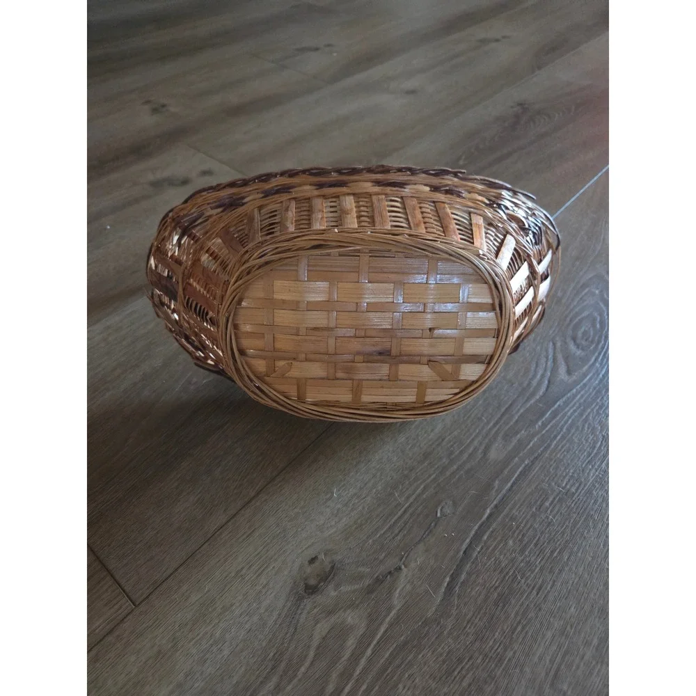 Vintage Rustic Wicker Gathering Basket Oval Garden Trug‎ Farmhouse Egg Basket